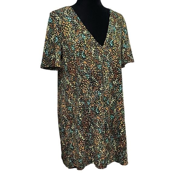 Zara Ditsy Floral Textured Knit Mini Dress V Neck Boho Retro Size Small - Picture 3 of 8